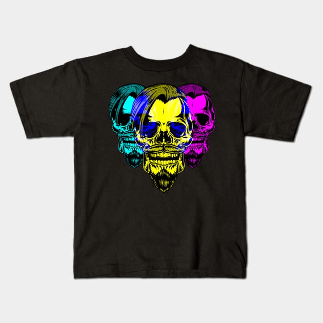 Tri-Portrait Skull - DS2 Kids T-Shirt by SimSang